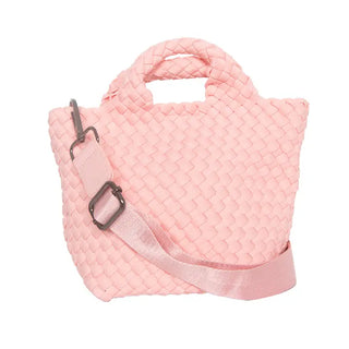 Woven Crossbody Bucket Bag in Peach