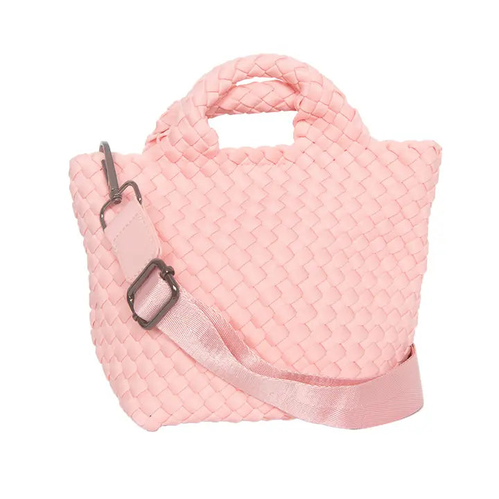 Woven Crossbody Bucket Bag in Light Pink