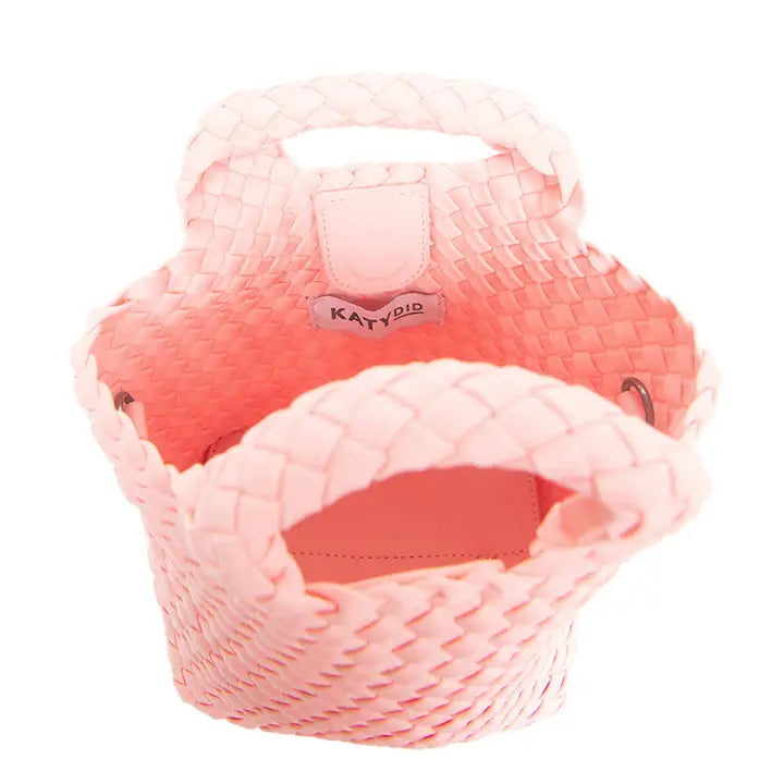 Woven Crossbody Bucket Bag in Light Pink